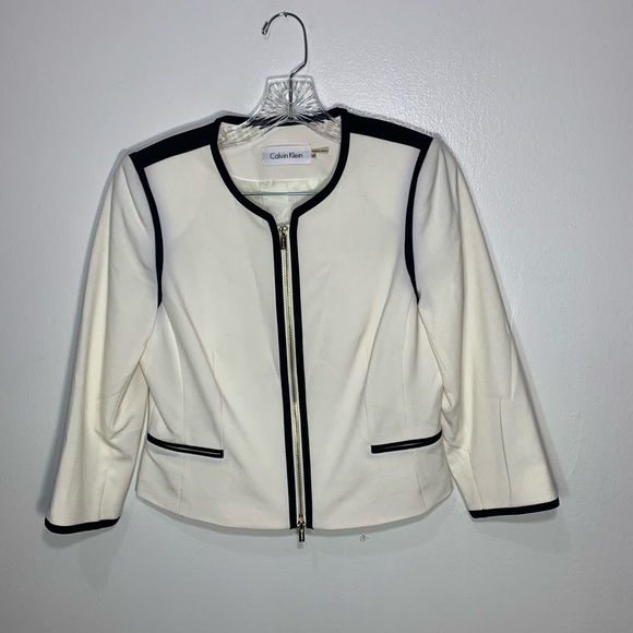 Calvin Klein White & Black Contrast Binding Zip Up - Picture 5 of 10